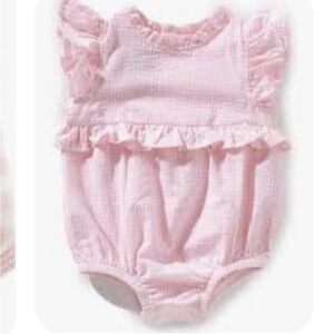 Mud Pie Pink Check Baby Bubble Romper with Ruffles searsucker 6-9 mos